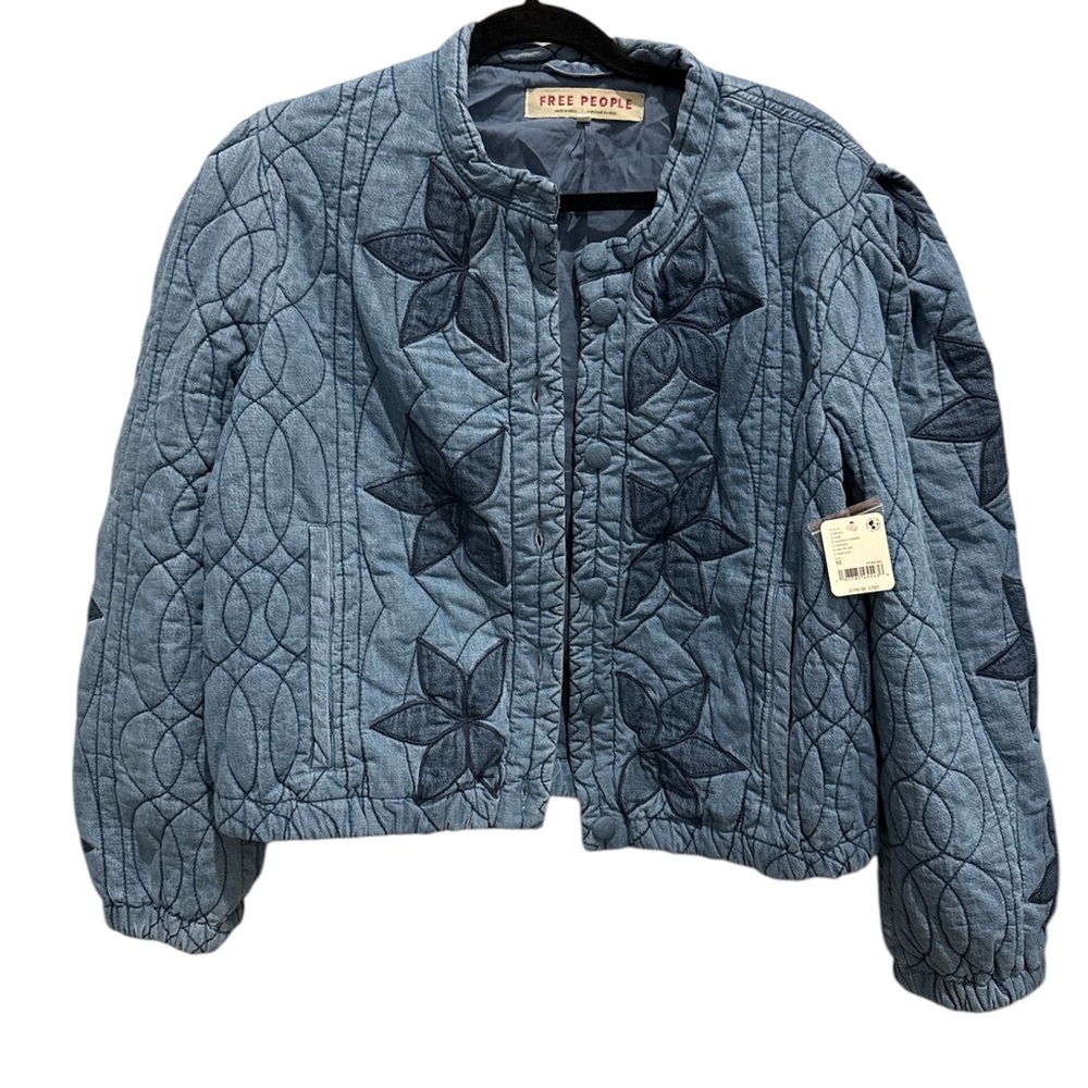 NWT Free people Quinn Quilted Cotton Denim Jacket XL - Picture 6 of 9
